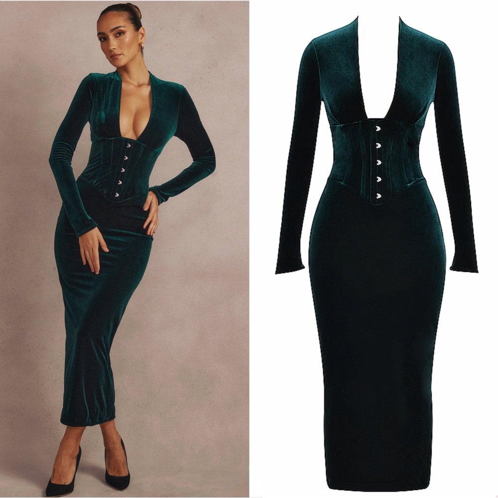 House of CB ARABELLA Forest Velvet Corset Dress